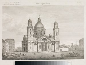 Utsikt över basilikan Santa Maria Assunta di Carignano i Genua (etsning