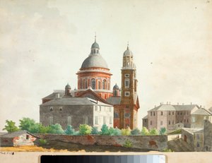 Utsikt över basilikan Santa Maria Assunta di Carignano i Genua (akvarell av Luigi Garibbo