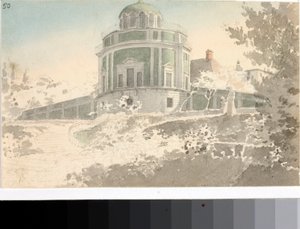 Utsikt över Pavilion Kaffeehause i trädgårdarna i Boboli (Akvarell, cirka 1825) av Luigi Garibbo