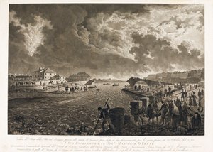 Utsikt över bron Pila i Genua, efter floden i Bisagno-strömmen den 26/10/1822 (Etsning, ca 1822)