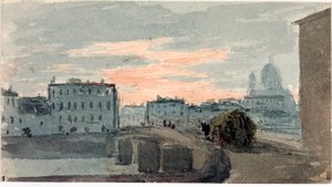 Utsikt över bron över Carraia, Florens (akvarell av Luigi Garibbo