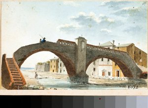 Utsikt över bron över Leira i Voltri, Genua (akvarell, ca 1820)
