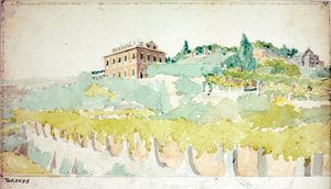 Utsikt över markis Gian Carlo di Negros villa känd som Villetta Di Negro i Genua (akvarell, ca 1820)