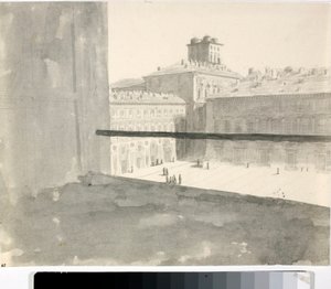 Utsikt över ett torg från ett fönster, Italien (Lavis, ca 1825) av Luigi Garibbo