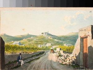 Utsikt över helgedomen Nostra Signora del Monte, Genua (akvarell, ca 1825) av Luigi Garibbo