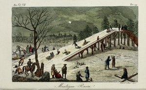 En bergochdalbana. Illustration från antika och moderna seder eller regeringshistoria av Giulio Ferrario, 1831