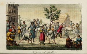 Knogben. Illustration från antika och moderna seder eller regeringshistoria av Giulio Ferrario, 1831