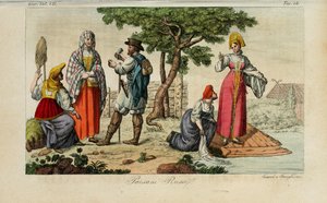 ryska bönder. Illustration från antika och moderna seder eller regeringshistoria... av Giulio Ferrario, 1831