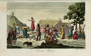 Rysk dans. Illustration från antika och moderna seder eller regeringshistoria av Giulio Ferrario, 1831
