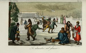 Skridskobana. Illustration från antika och moderna seder eller regeringshistoria av Giulio Ferrario, 1831