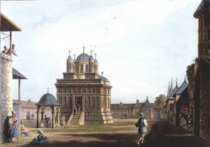 Kyrkan och klostret Saint Mary, Turkiet. i "" Utsikter i de osmanska dominionerna, i Europa, i Asien och några av Medelhavsöarna"" från originalteckningarna tagna av Luigi Mayer, London av Luigi Mayer