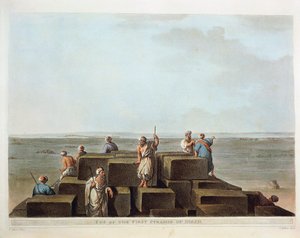 Egypten, toppen av den första pyramiden i Giza, gravyr från "Views" av Luigi Mayer av Luigi Mayer