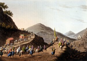 Exodus på vägarna i Balkanbergen - i "" Utsikter i de osmanska dominionerna, i Europa, i Asien och några av Medelhavsöarna"" från originalteckningarna av Luigi Mayer, London av Luigi Mayer