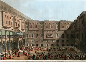""Mamluker som tränar på innergården till Mourad Bey-palatset, Tunis"" (Mamluker tränar på torget i Murad Beys palats) Litografi av Luigi Mayer (1755-1803) - 1802 Dim 22,9x31,6 cm Privat samling av Luigi Mayer