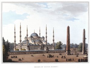 Sultan Ahmeds moské (1609-1616), Istanbul. i "" Utsikter i de osmanska dominionerna, i Europa, i Asien och några av Medelhavsöarna""" från originalteckningarna tagna av Luigi Mayer, London av Luigi Mayer