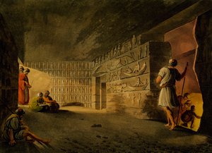 Underjordisk kammare i Pyramid of Giza, gravyr, av Luigi Mayer (1755-ca 1803), från vyer i Egypten, Palestina och andra delar av det osmanska riket av Luigi Mayer