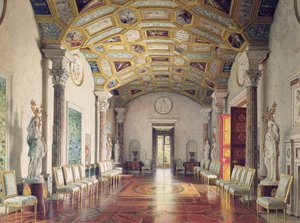 Den stora agathallen i Katarinapalatset i Tsarskoye Selo, 1859 (wc och vit färg på papper)