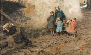 Smärtans skola Barn som ser sin mamma gråta Målning av Luigi Rossi (1853-1923) 1895 Privatsamling