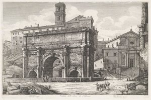 Boog van Septimius Severus i Rom Utsikt över Septimiusbågen (titel på objekt) av Luigi Rossini