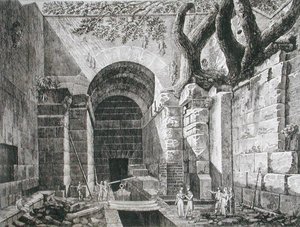 Romerska lämningar vid Castel Gandolfo, Lake Albano, från "The Antiquities of the Contours of Rome", publicerad 1824-26 (etsning)
