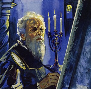 Vid 75 års ålder drabbades Tizian av försämrad syn (färglitografi) av Luis Arcas Brauner