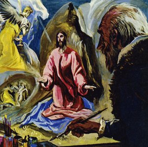 El Greco fortsatte att måla religiösa motiv fram till sin död vid 73 års ålder (färglitografi)