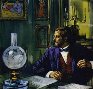 Gauguin hoppades kunna återvända till Frankrike, men hans vän övertalade honom att stanna kvar på Tahiti (färglitografi)