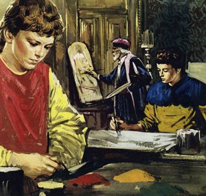 Jan och hans bror Herbert Van Eyck började sitt liv som lärlingar hos en lokal målare (färglitografi) av Luis Arcas Brauner