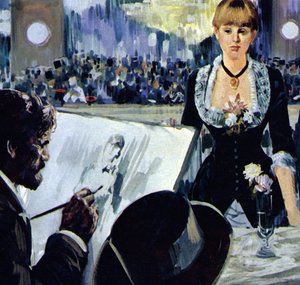 Manet målar flickan bakom bardisken på Folies-Bergere (färglitografi) av Luis Arcas Brauner