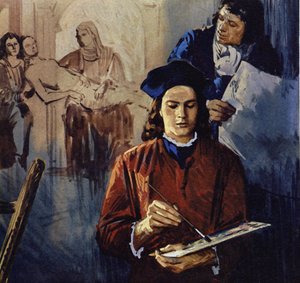 Raphael gick i lära hos målaren Perugino (färglitografi)