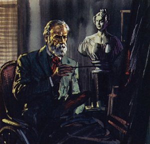 Renoir var bunden till en badstol på grund av reumatism (färglitografi)
