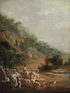 ""Scen med bybor"" (Scen med bybor) Målning av Luis Paret y Alcazar (1746-1799) - 1786 - Olja på duk - Storlek 48x37,2 cm Museo de Bellas Artes de Bilbao