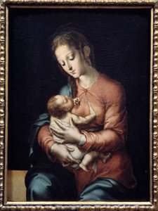 Jungfrun och barnmålning av Luis de Morales (1500-1586) 1500-talets sön. 0,84 x 0,64 m Madrid, Pradomuseet