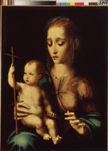 Madonna and Child with a Distaff (Madonna and Child with a Distaff). Målning av Luis de Morales (1509/20-1586), cirka 1570. Spansk konst, manneristisk stil. Eremitagemuseet, Sankt Petersburg.