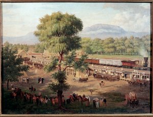 Utsikt över järnvägen i Mexico-dalen Målning av Luis Coto (1830-1891) Mexico City, National Museum of History, Chapultepec Castle av Luiz Coto