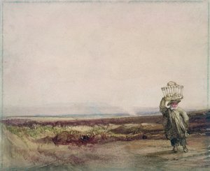 En pojke som bär en korg på huvudet, i ett hedlandskap av Luke Clennell
