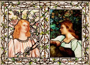 Vår och höst, tillverkad av Tiffany Glass & Manufacturing Co., ca 1892 (blyat glas)