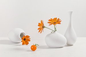 Modernt stilleben med orange blommor av Lydia Jacobs
