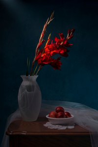 Stilleben med röda gladioler av Lydia Jacobs