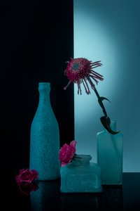 Blågröna flaskor med blommor av Lydia Jacobs