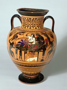 Svart-figur amfora föreställande Dionysos och Ariadne Bankett, grekiska, 530-520 f.Kr. (lera) av Lysippos