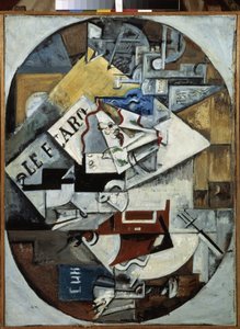 Fortfarande liv. (Le Figaro) Målning av Lyubov (Lioubov) Sergeyevna Popova (1889-1924), olja på duk av Lyubov Sergeevna Popova