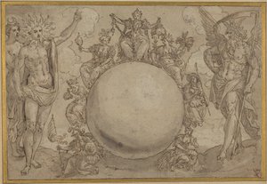 Apollo, Diana, and Time with the Cyclic Vicissitudes of Human Life, ca 1561 (penna och brunt bläck med grå färg över spår av grafit, ristat för överföring på papper)