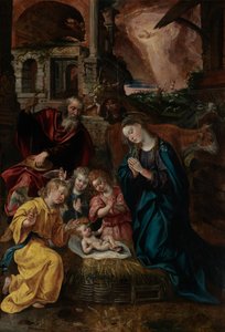 Kristi födelse (olja på panel) av Maarten de Vos