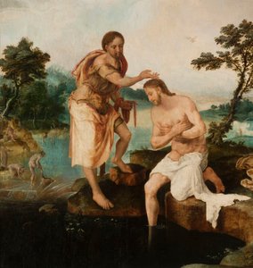 Kristi dop (Matt 3, 13-17; Mark 1, 9-11; Luk 3, 21-22) av Maarten van Heemskerck
