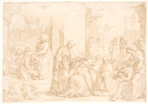 Filippus, Petrus och Johannes skänker den helige Ande till de döpta män och kvinnor i Samarien genom handpåläggning av Maarten van Heemskerck