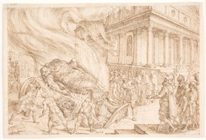 Jehu förstör Baals hus av Maarten van Heemskerck