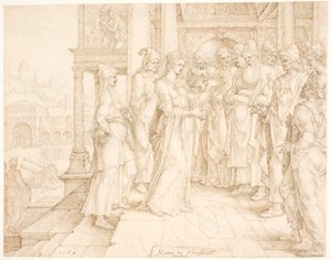 Judith tilltalar de gamla i Bethulia av Maarten van Heemskerck