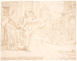 Judith förbereder sig för att åka till fiendens läger av Maarten van Heemskerck