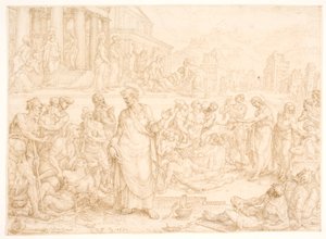 Petrus och de andra apostlarna botar de sjuka av Maarten van Heemskerck